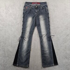 Vintage Mudd Yo Lace Up Side Flare Jeans Dark Wash Y2K Grommet Juniors Size 5